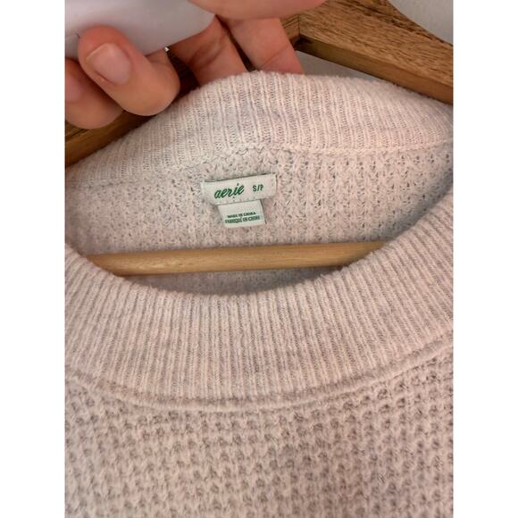 Aerie Cream Waffle Knit Oversized Sweater Small Cozy Soft Pullover - Picture 2 of 3